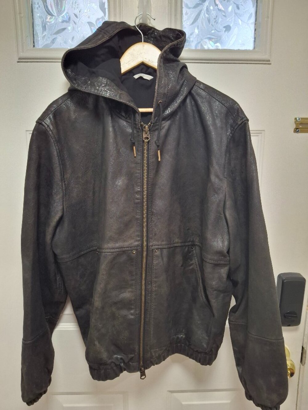 zara HOODED LEATHER JACKET